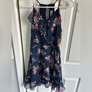 Floral Navy Dress with Pink Accents
